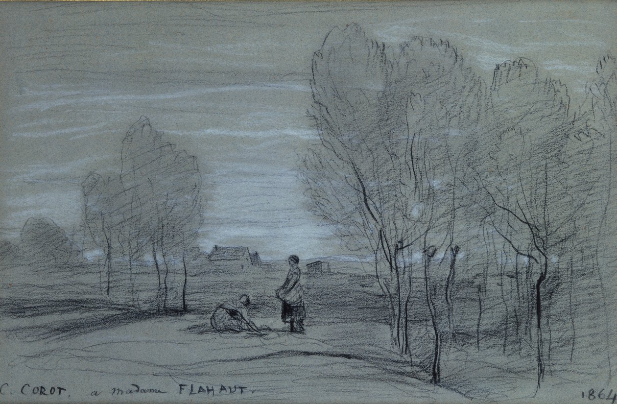 ಲ್ಯಾಂಡ್‌ಸ್ಕೇಪ್, 1864 (ಕಾಗದದ ಮೇಲೆ ಕಪ್ಪು ಮತ್ತು ಬಿಳಿ ಸೀಮೆಸುಣ್ಣ) ಟರ್ಕ್ by Jean Baptiste Camille Corot
