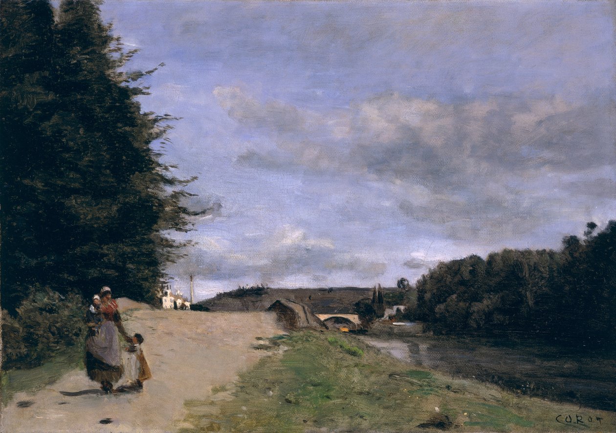 Anne ve Çocukları ile Manzara by Jean Baptiste Camille Corot