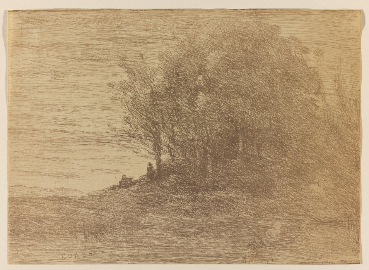 Le Bois de LErmite, 1858 (dokuma kağıt üzerinde bistre-kahverengi klişe-verre) by Jean Baptiste Camille Corot