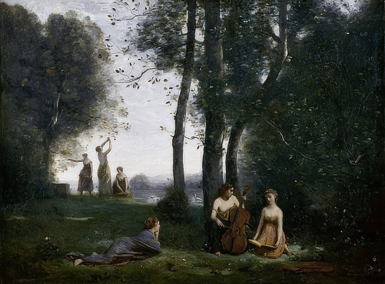 Le Concert Champêtre (Kırsal Konser). 1857-58 civarında by Jean Baptiste Camille Corot