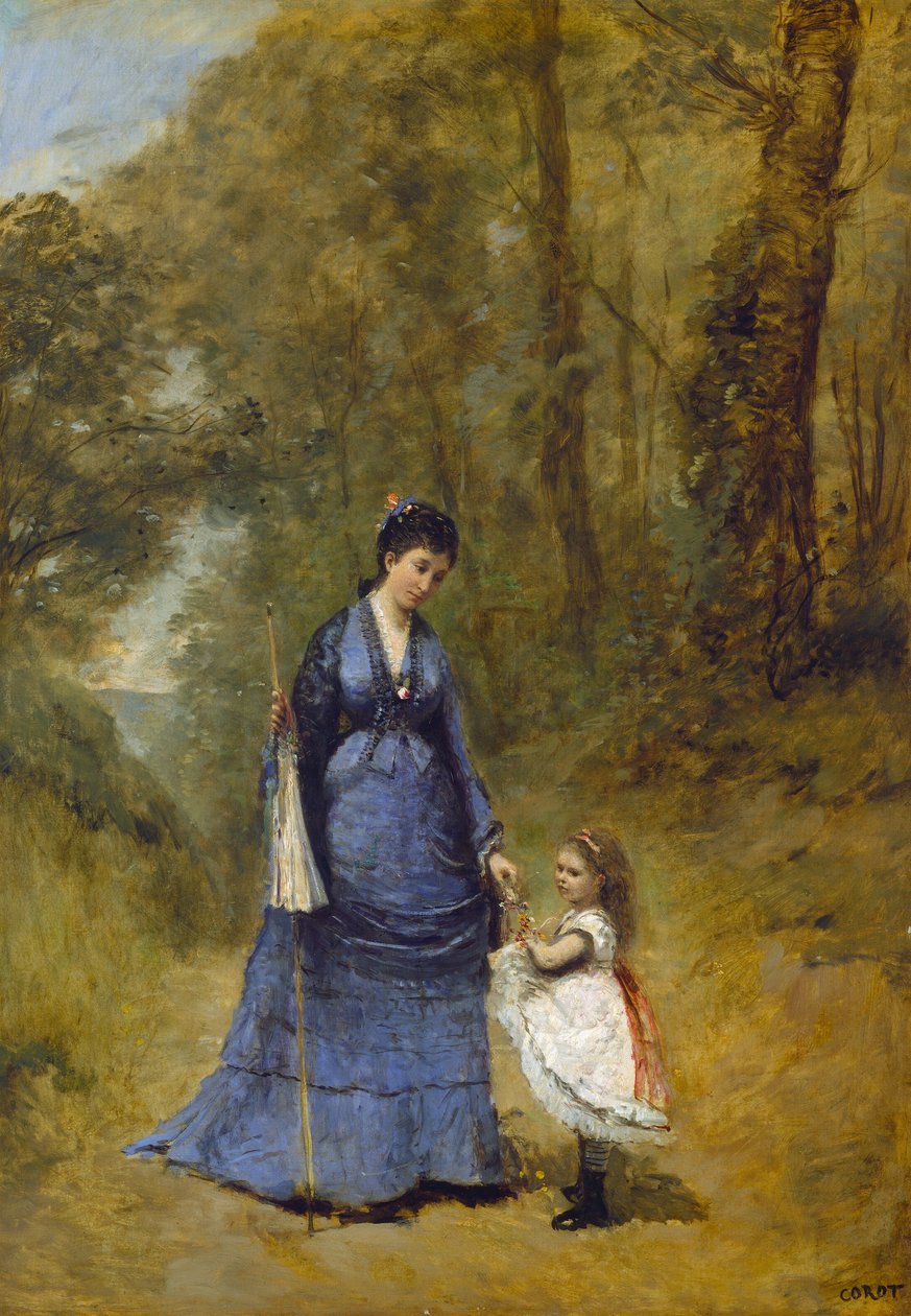 Madam Stumpf ve Kızı, 1872. by Jean Baptiste Camille Corot