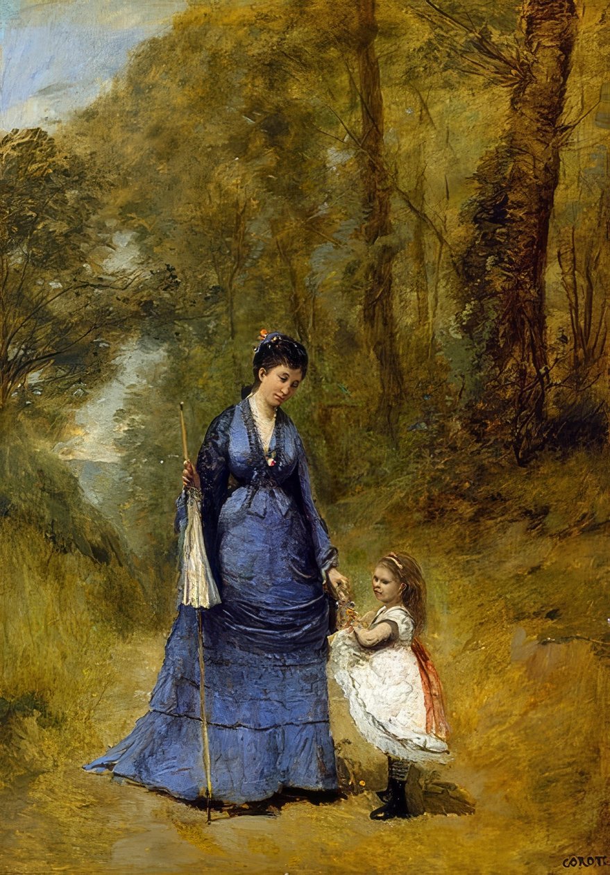 Madam Stumpf ve kızı. 1872 by Jean Baptiste Camille Corot