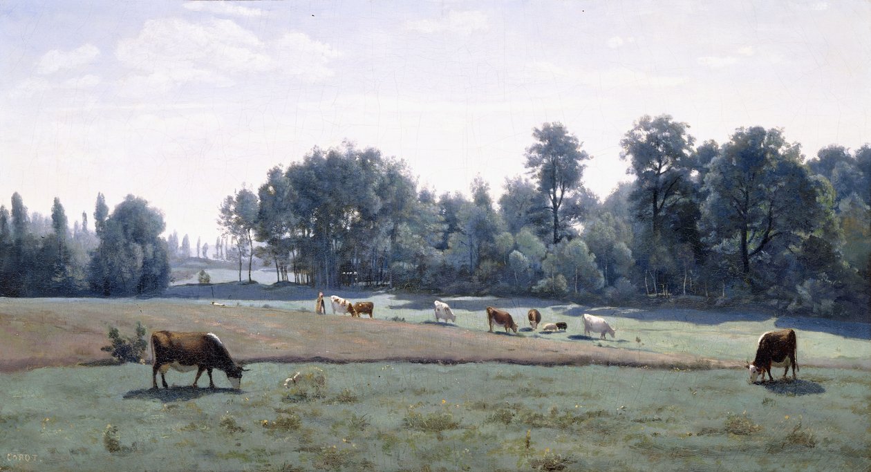 Marcoussis - Otlayan İnekler, 1845-50 by Jean Baptiste Camille Corot