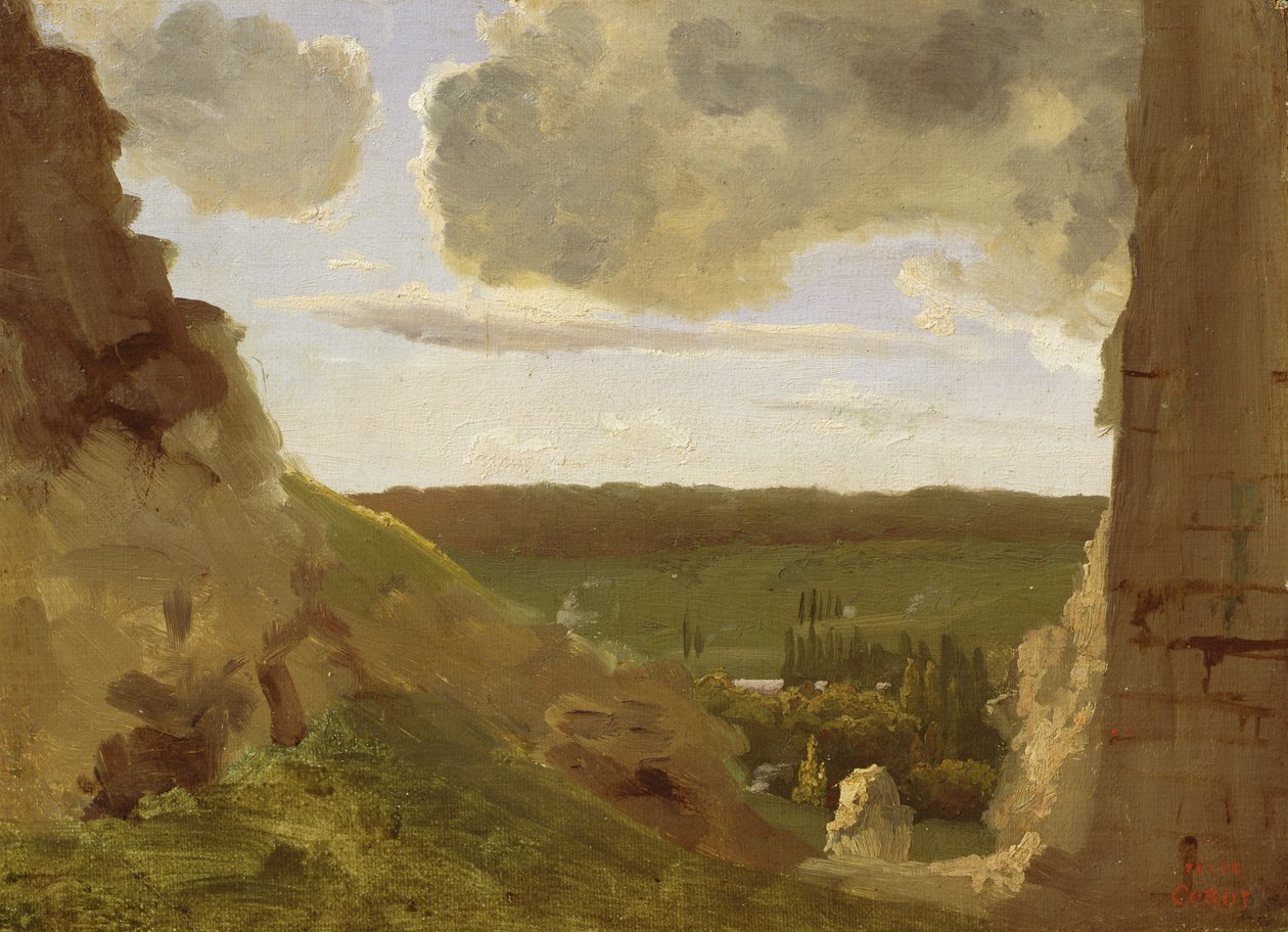 Ortaçağ Harabeleri, c.1828-30 (gemiye monte edilmiş tuval üzerine yağlı boya) by Jean Baptiste Camille Corot