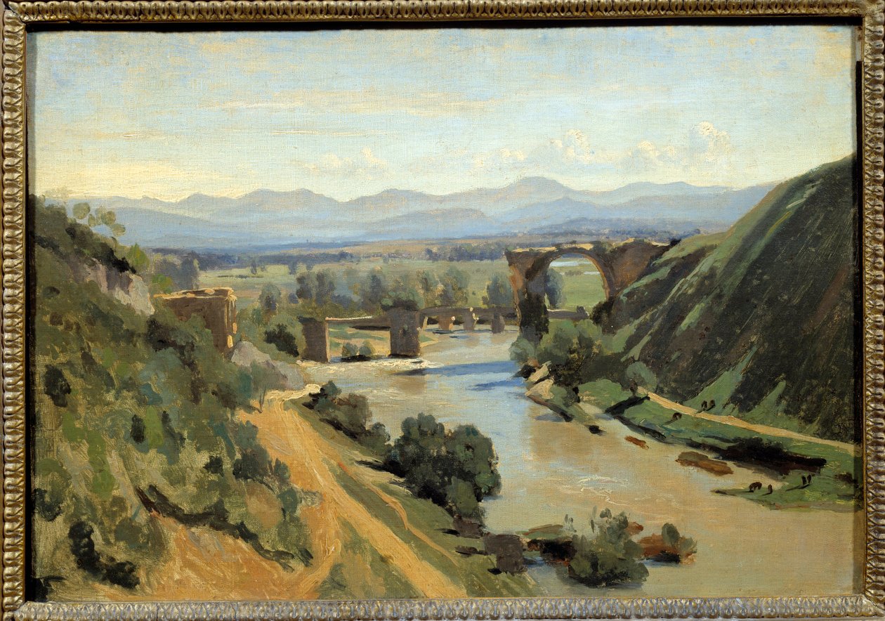 Roma yakınlarındaki Narni Köprüsü, Camille Corot (1796-1875) tarafından 1826 Güneş tablosu. 0,34x0,48 m by Jean Baptiste Camille Corot