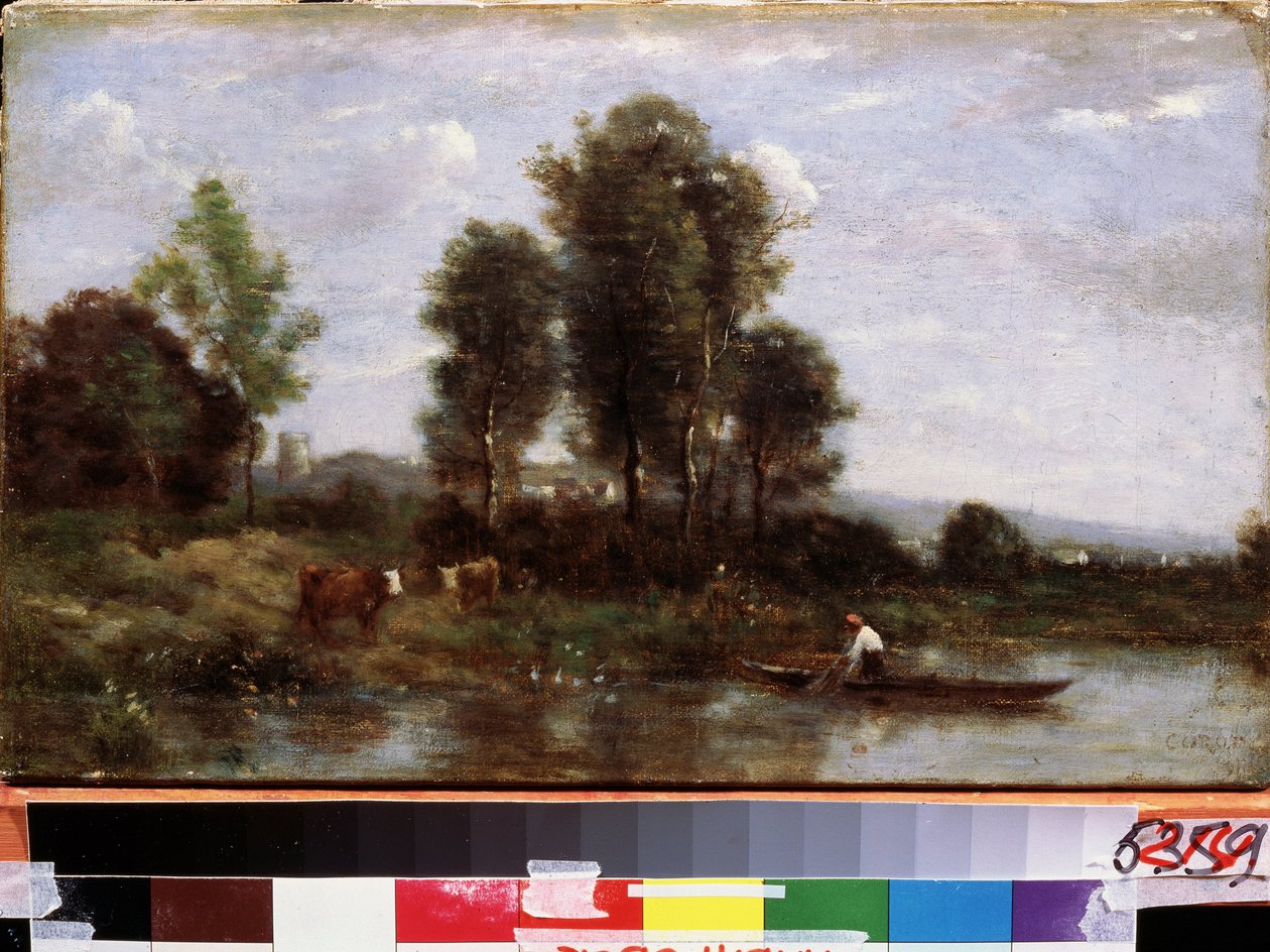 ""Payage a la riviere"" (Nehir ile manzara) Boyama Camille Corot (1796-1875) 19. yüzyıl Uzak Doğu Sanat Müzesi, Habarovsk, Rusya by Jean Baptiste Camille Corot