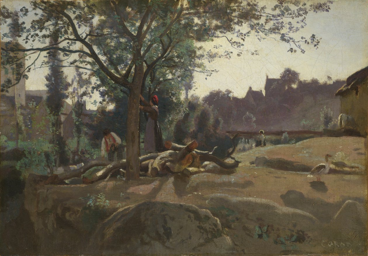 Şafakta Ağaçların Altında Köylüler, c. 1843 by Jean Baptiste Camille Corot
