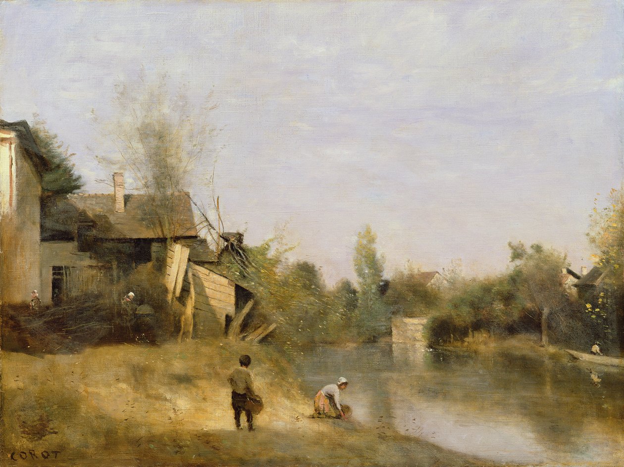 Mery sur Seine'deki nehir kıyısı, Aube, 1870 dolayları by Jean Baptiste Camille Corot