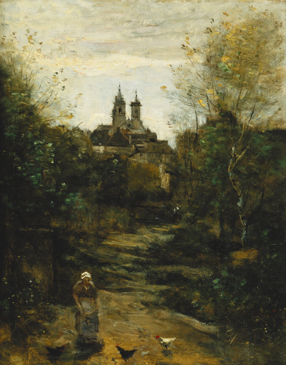Semur, Kiliseye Giden Yol; Semur, Le Chemin de l "Eglise, c. 1855-1860 ve 1872-1873 by Jean Baptiste Camille Corot
