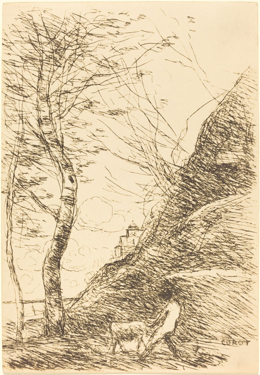 Keçiyle Mücadele Eden Çoban (Berger luttant avec sa chevre) by Jean Baptiste Camille Corot