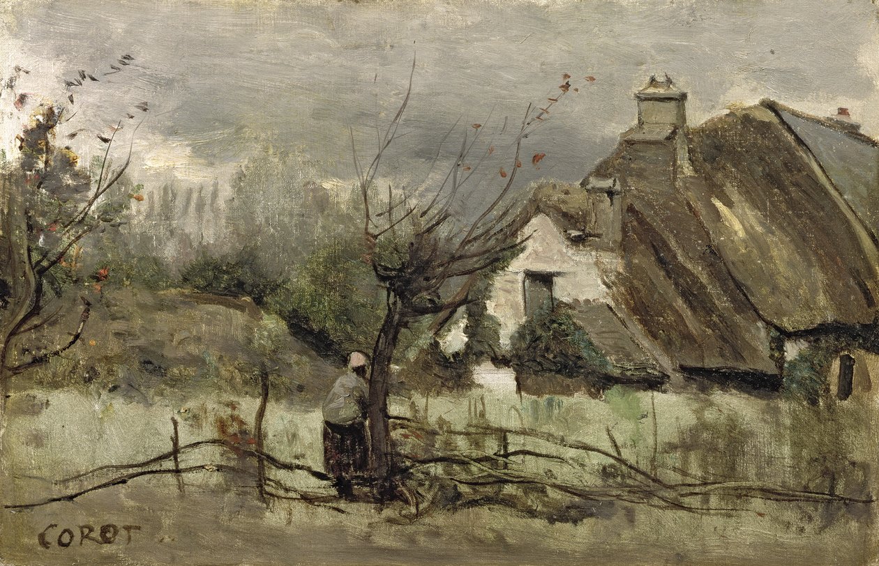 Picardie'de sazdan kulübe by Jean Baptiste Camille Corot