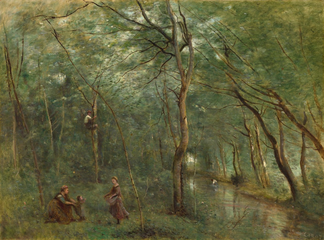 yılan balığı toplayıcıları by Jean Baptiste Camille Corot