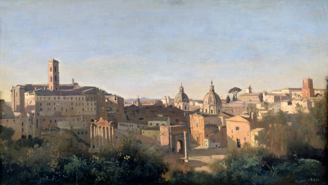Farnese Bahçelerinden Görülen Forum, Roma, 1826 by Jean Baptiste Camille Corot