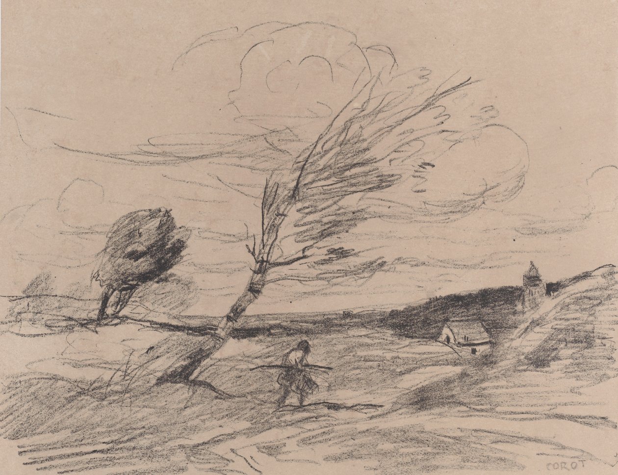Rüzgar Le Coup de Vent, 1871. by Jean Baptiste Camille Corot