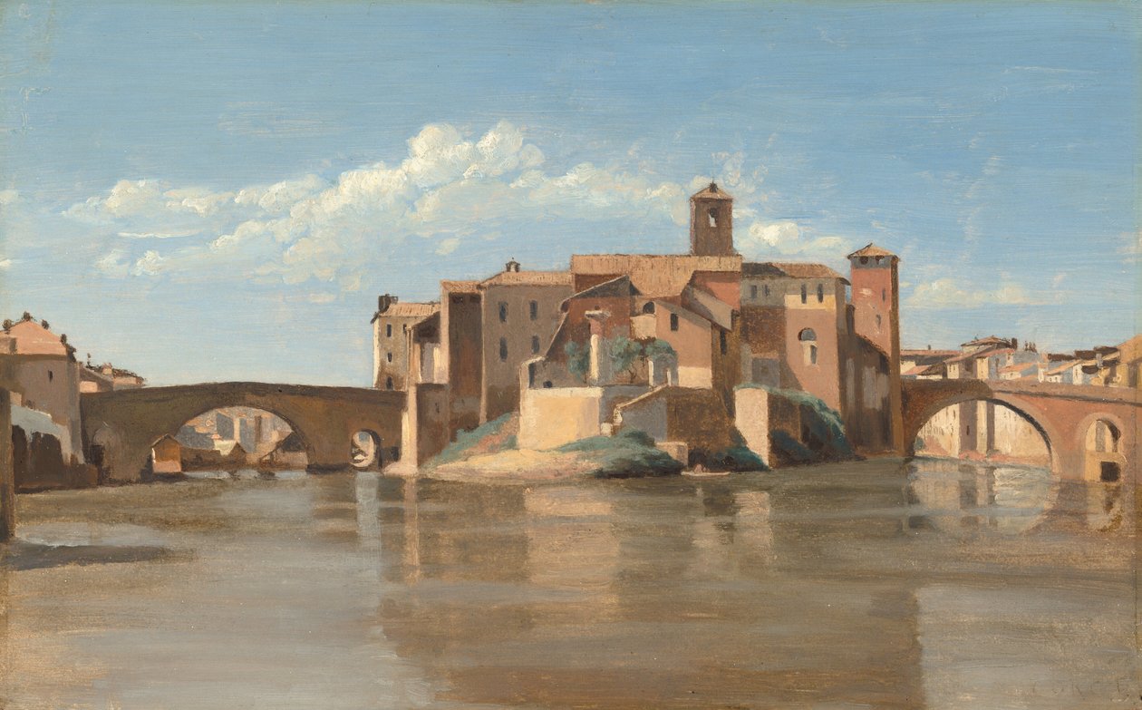 San Bartolomeo Adası ve Köprüsü, Roma by Jean Baptiste Camille Corot
