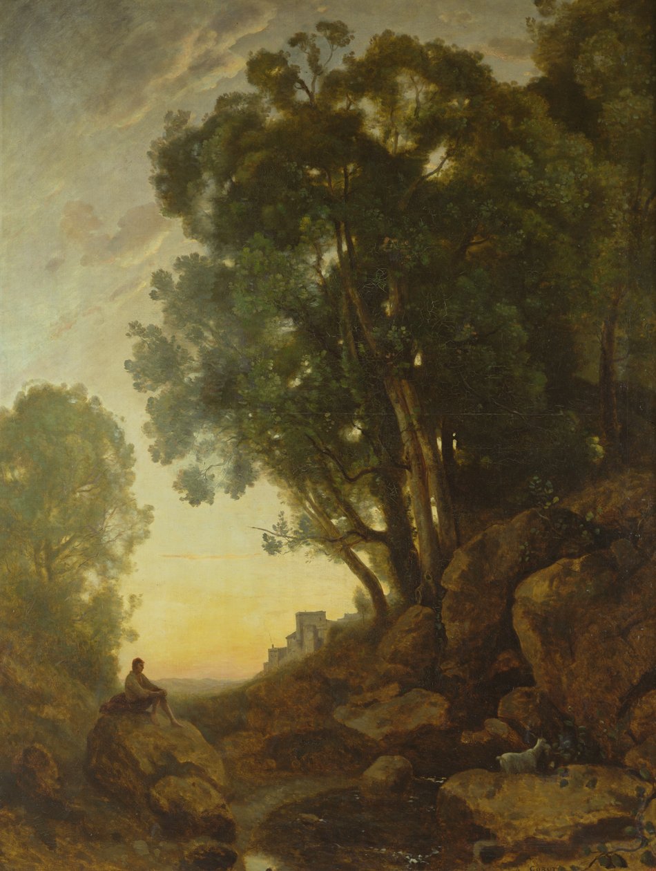İtalyan Keçi Köpeği veya Batan Güneşin Etkisi, 1847 dolayları by Jean Baptiste Camille Corot