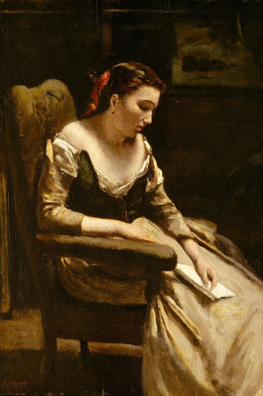 Mektup, c.1865 (tahta üzerine yağlı boya) by Jean Baptiste Camille Corot