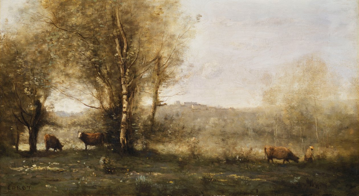 Üç İnekli Gölet by Jean Baptiste Camille Corot