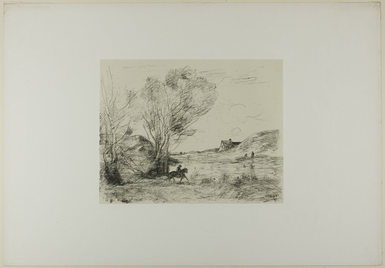 Sazlıktaki Binici by Jean Baptiste Camille Corot