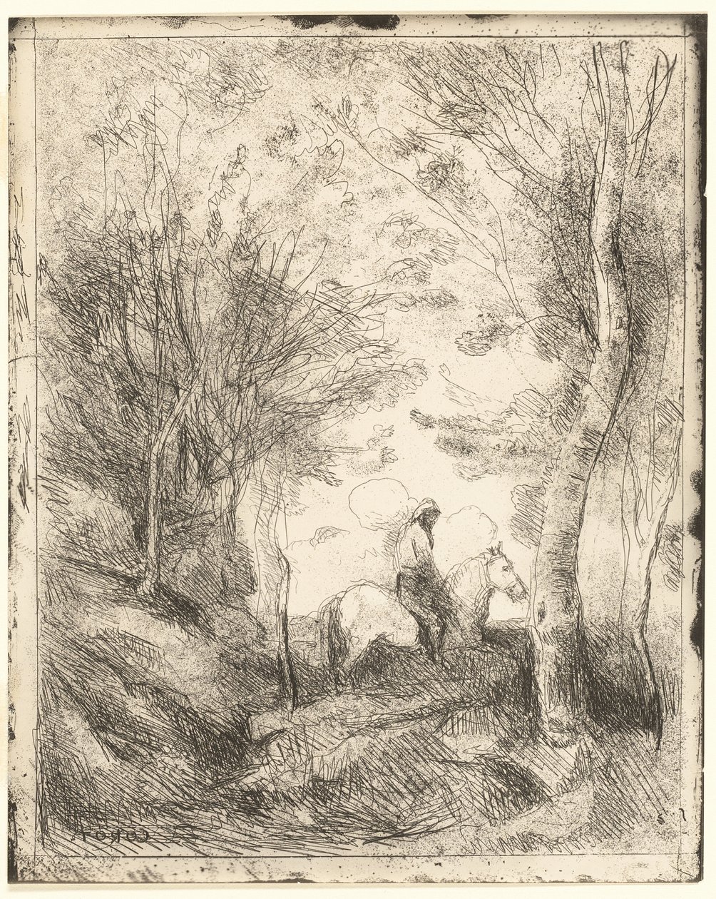Ormandaki Binici, büyük tabak by Jean Baptiste Camille Corot