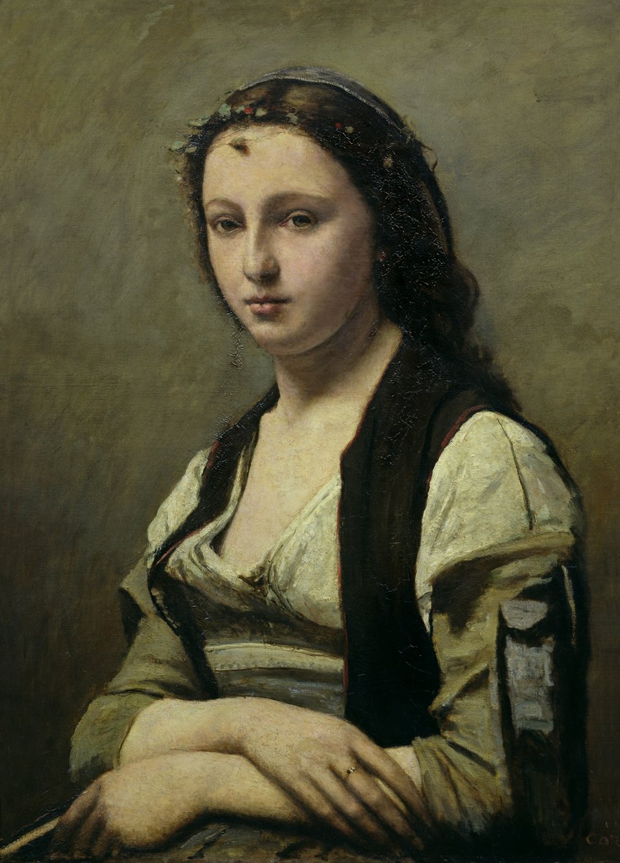 İncili Kadın, 1842 dolayları (tuval üzerine yağlı boya) by Jean Baptiste Camille Corot