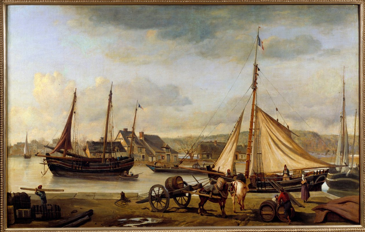 Rouen'in 1834'teki ön limanı, Camille Corot (1796-1875) tarafından 1834 Sun tablosu. 1.1x1.73 m Rouen, Güzel Sanatlar Müzesi by Jean Baptiste Camille Corot
