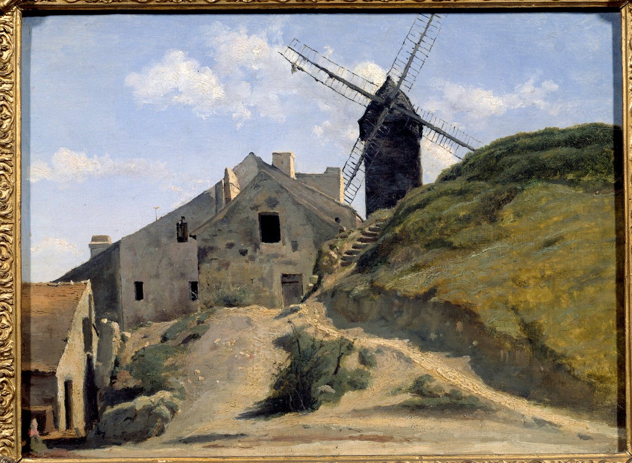 Montmartre'deki galerinin değirmeni. Camille Corot'nun (1796-1875) tablosu by Jean Baptiste Camille Corot