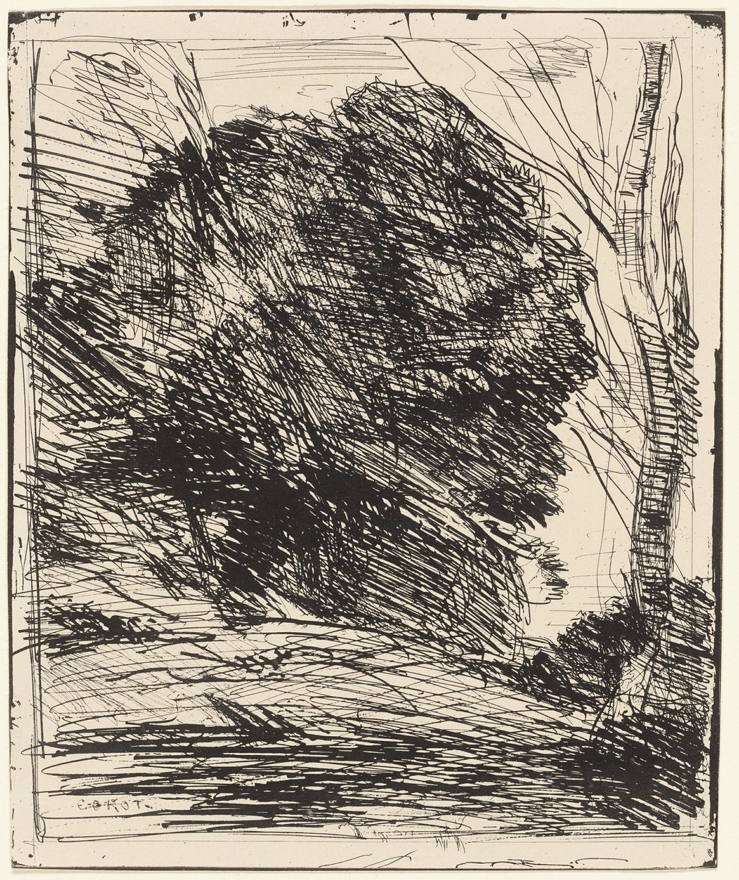 Bir dağ yamacındaki ağaçlar by Jean Baptiste Camille Corot