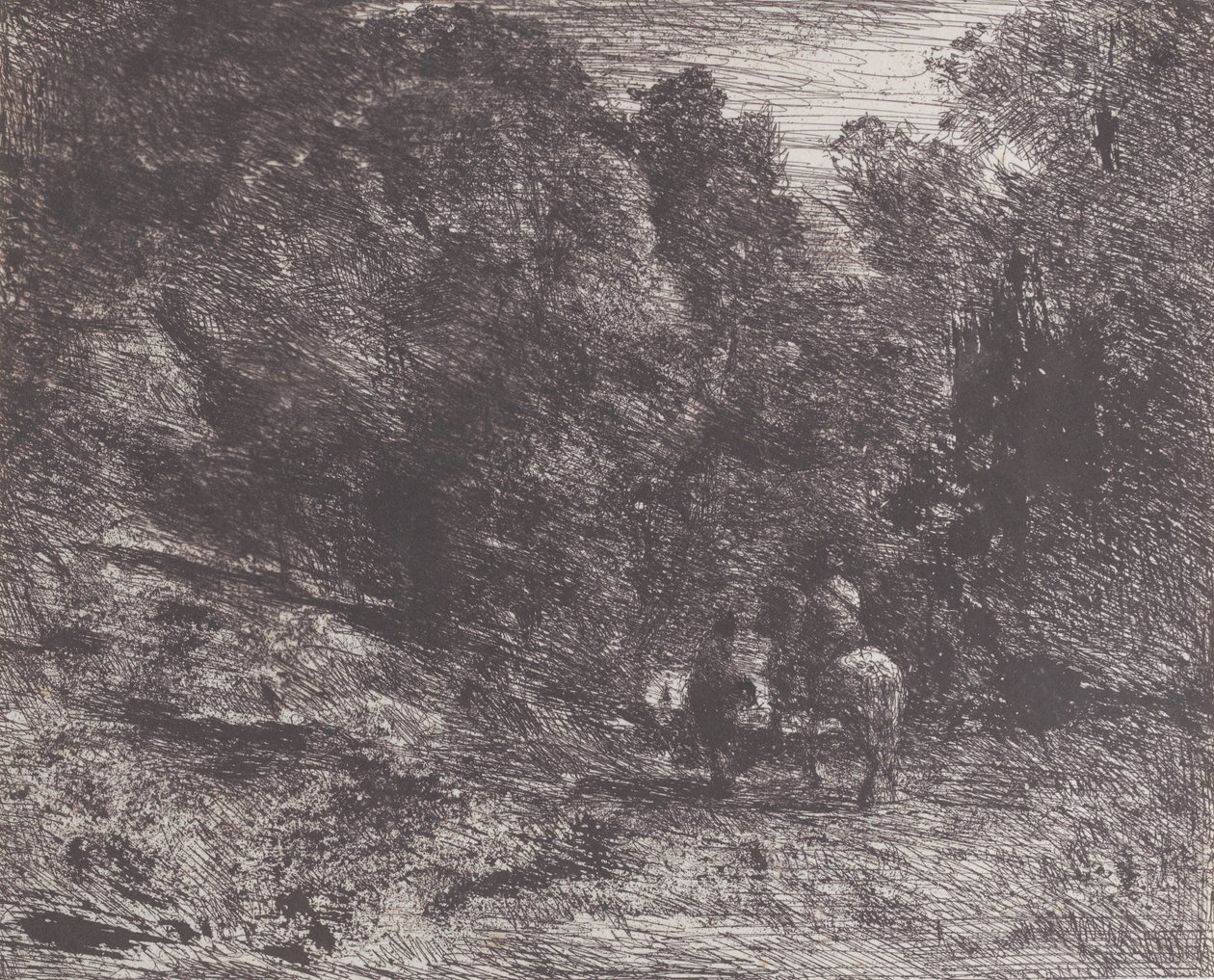 Bir Ormanda İki Gezgin Ormandaki Binici ve Yaya, 1854. by Jean Baptiste Camille Corot
