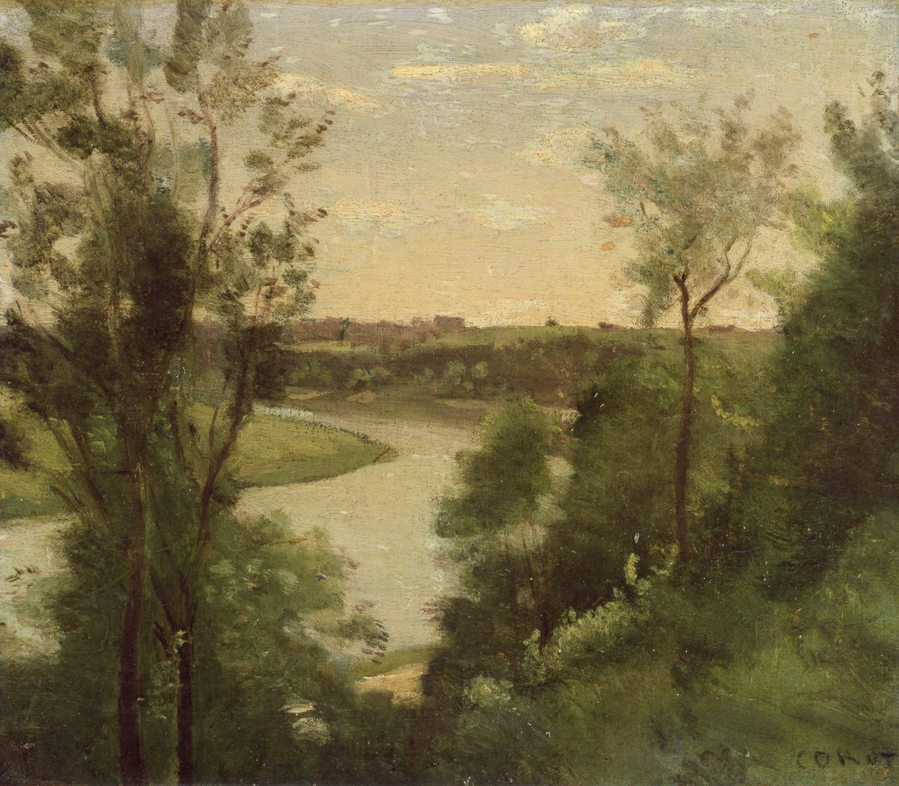 Ağaçların Arasında Yukarıdan Görülen Bir Nehir by Jean Baptiste Camille Corot