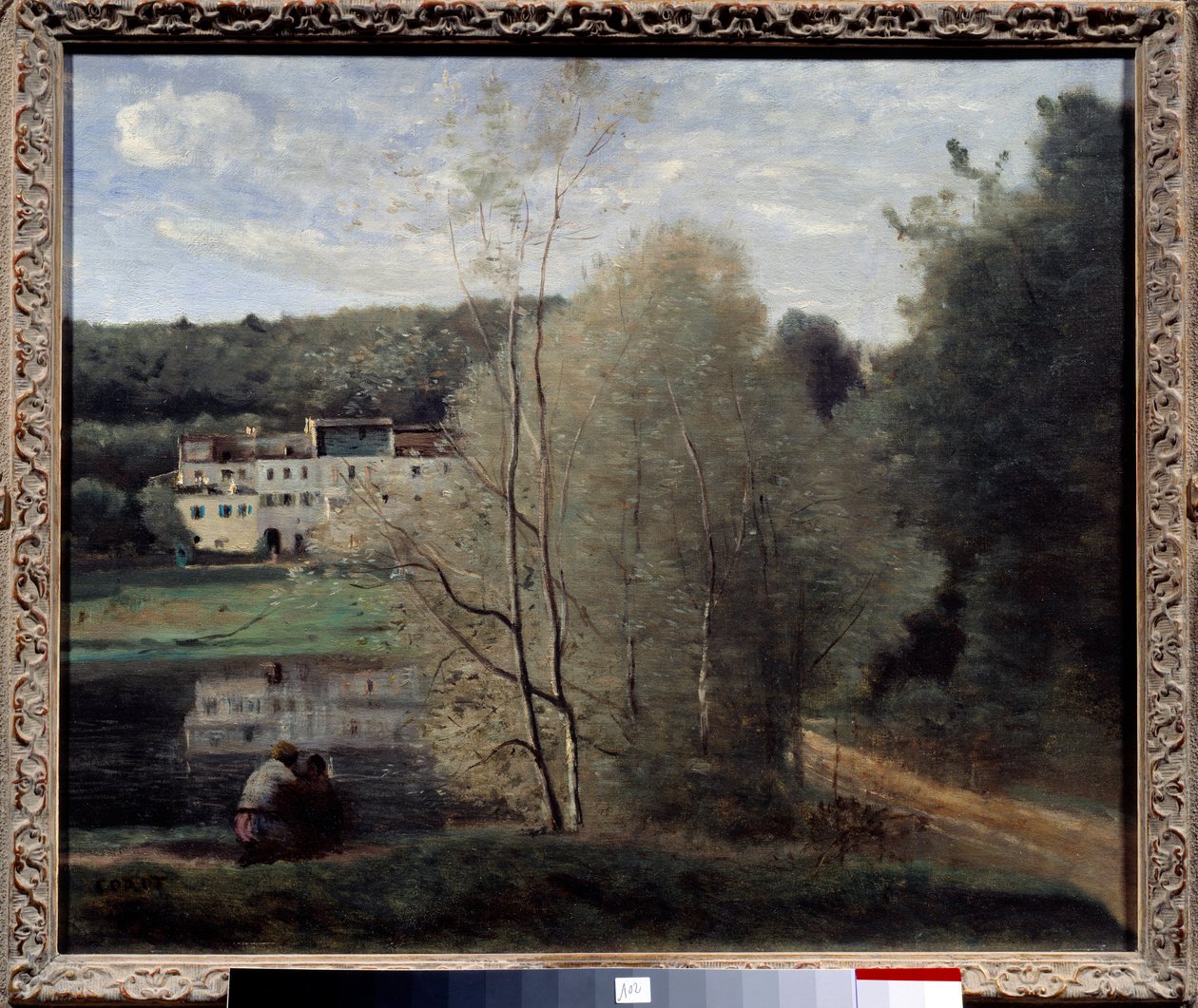 Avray Şehri Görünümü, Gölet ve Ev Cabassud Boyama Camille Corot (1796-1875) 1840 Des rahipler, Sanat merkezi by Jean Baptiste Camille Corot