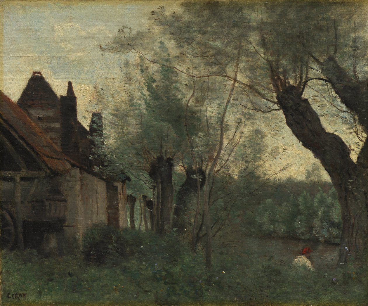 Sainte-Catherine-lès-Arras'ta Willows ve Çiftlik Evi by Jean Baptiste Camille Corot