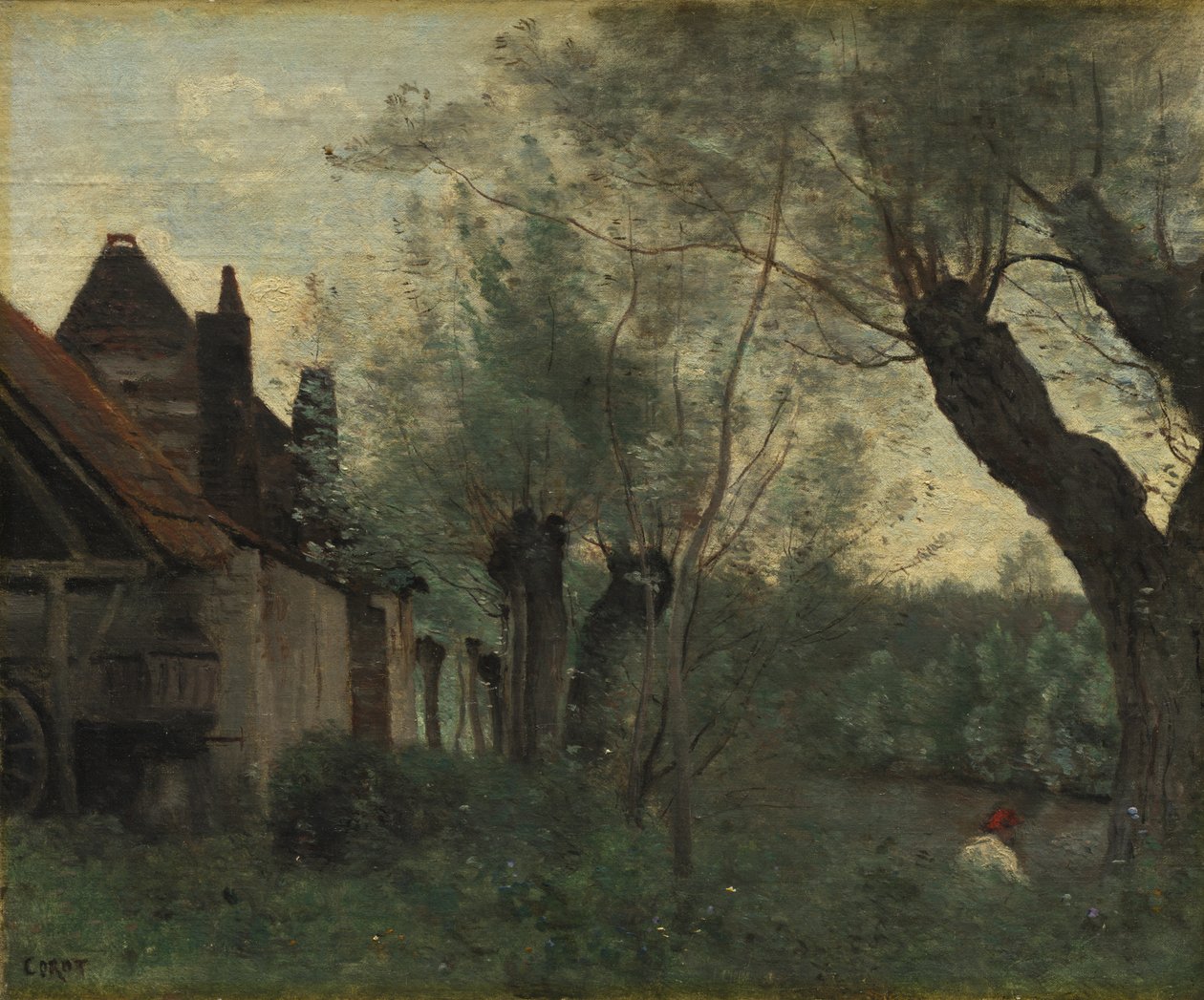 Söğütler ve Çiftlik Evi, Sainte-Catherine-les-Arras, 1871. by Jean Baptiste Camille Corot