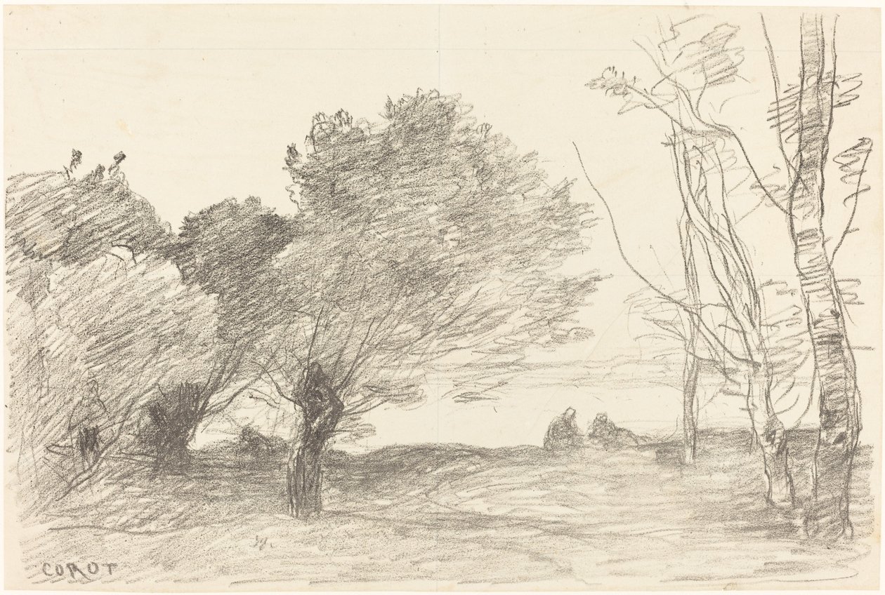 Söğütler ve Ak Kavaklar by Jean Baptiste Camille Corot