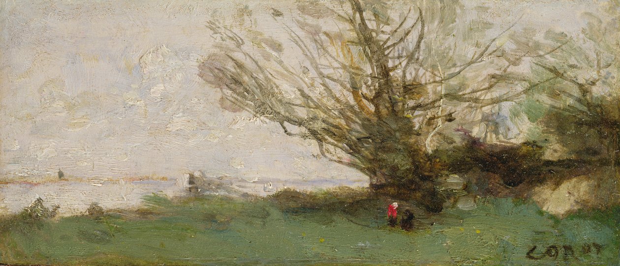 Gölün Yanında Kış Manzarası (panel) by Jean Baptiste Camille Corot