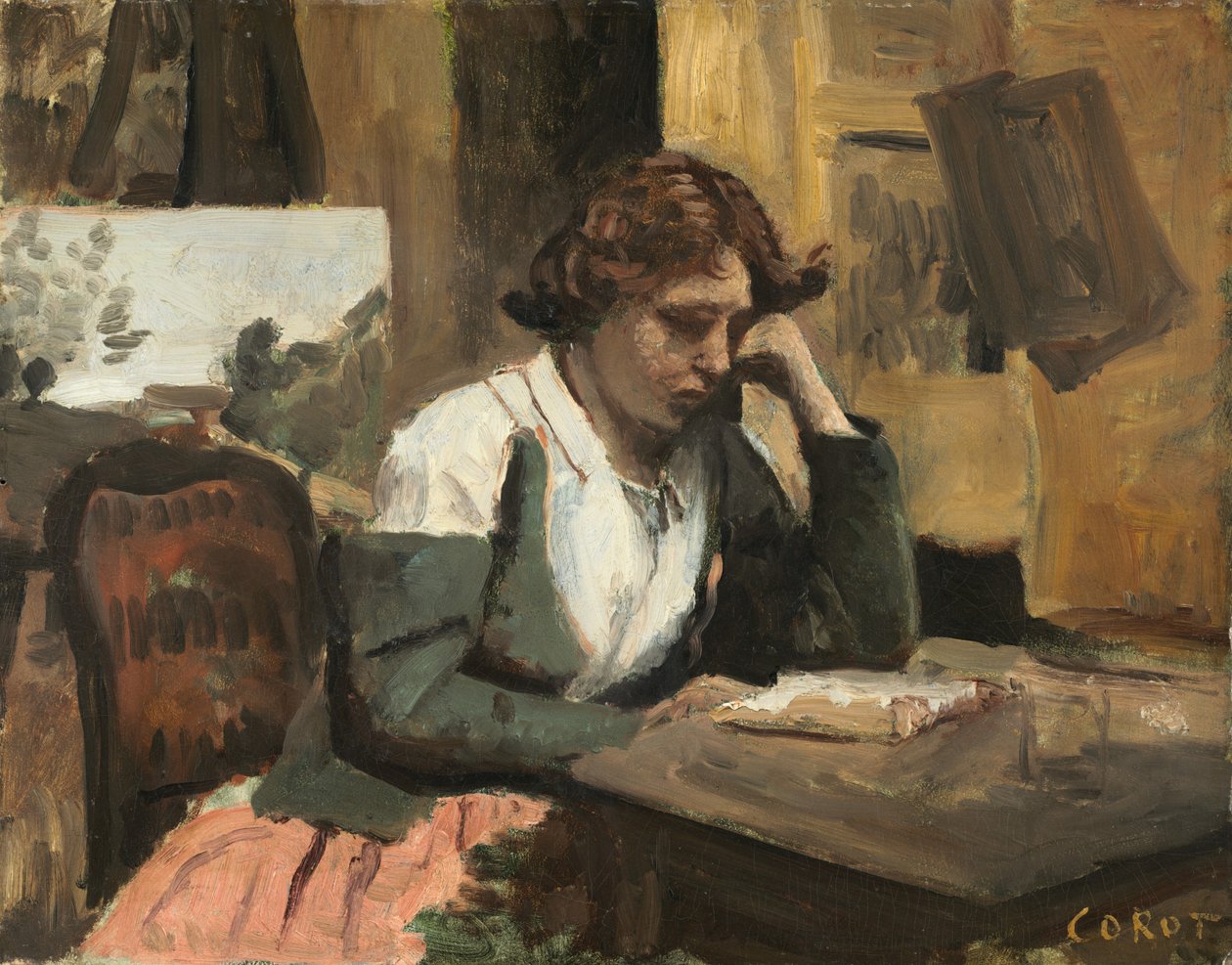 Stüdyoda Okuyan Kadın, c. 1868. by Jean Baptiste Camille Corot