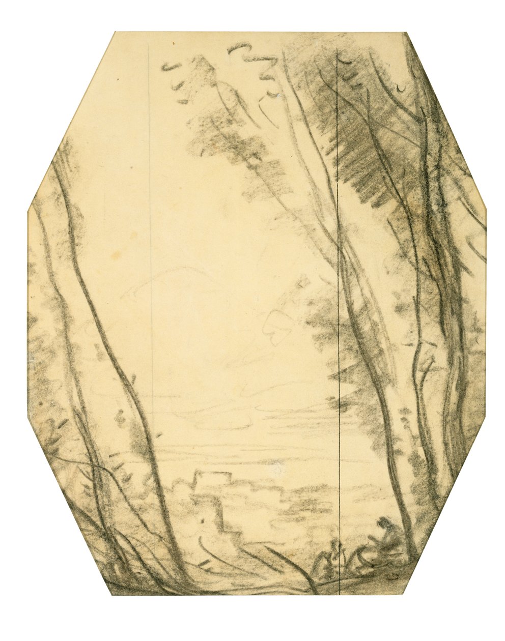 Woodland Sahnesi (dokuma kağıt üzerinde kömür, dut kağıdı ile kaplı) by Jean Baptiste Camille Corot