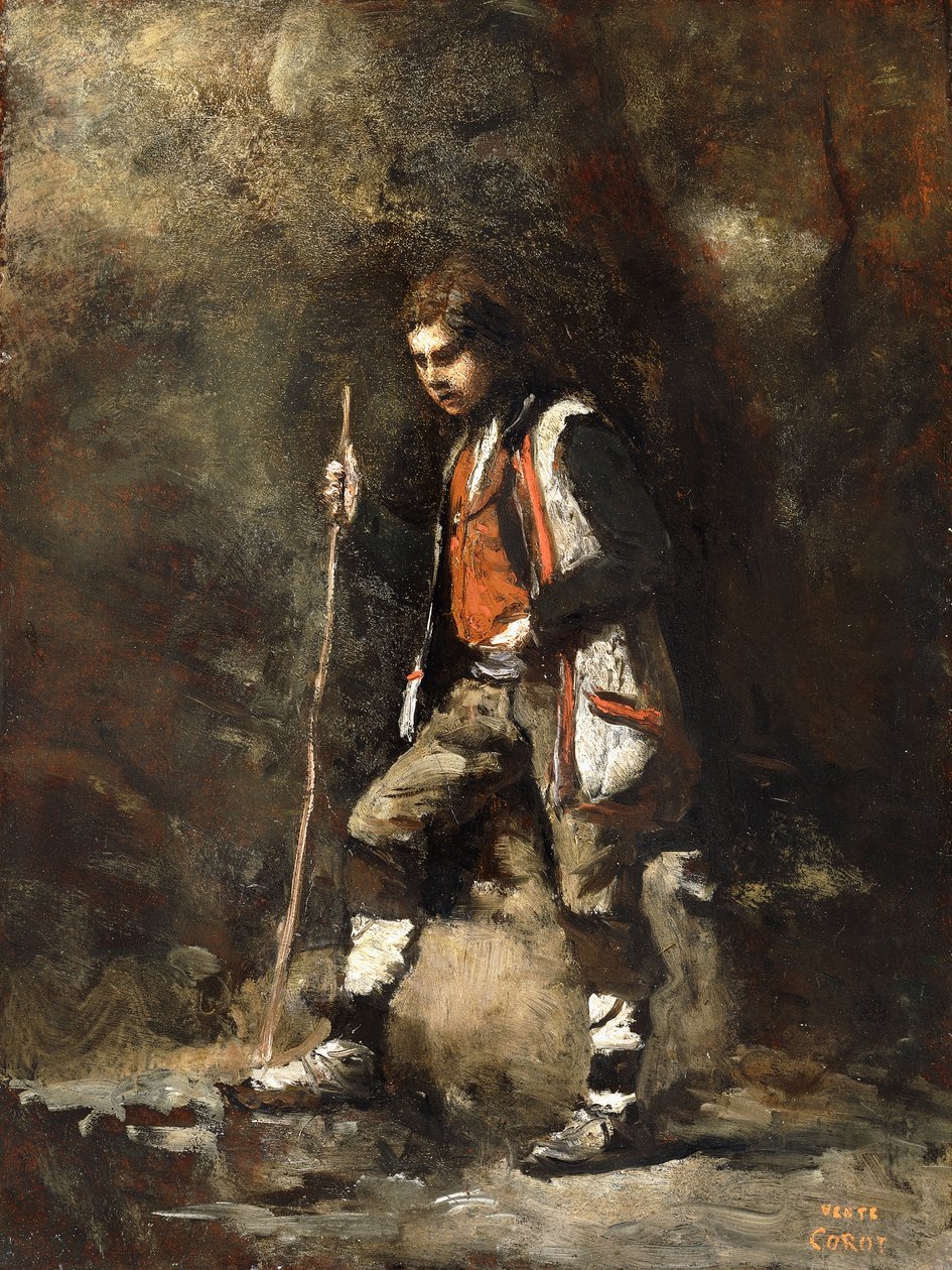 Dağdaki genç İtalyan çocuk; Dağdaki Genç İtalyan Patre, 1845-55 dolayları by Jean Baptiste Camille Corot