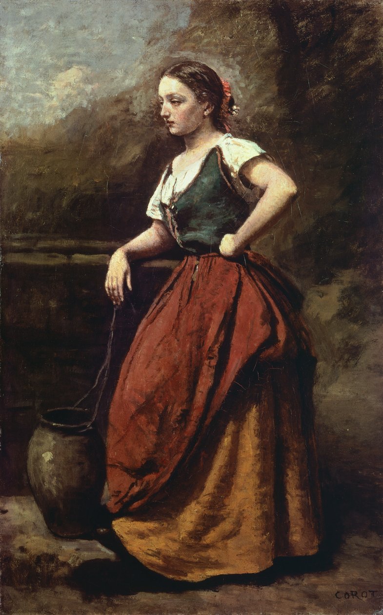Kuyudaki genç kadın, Jean-Baptiste-Camille Corot (1796-1875), 65x40 cm. by Jean Baptiste Camille Corot