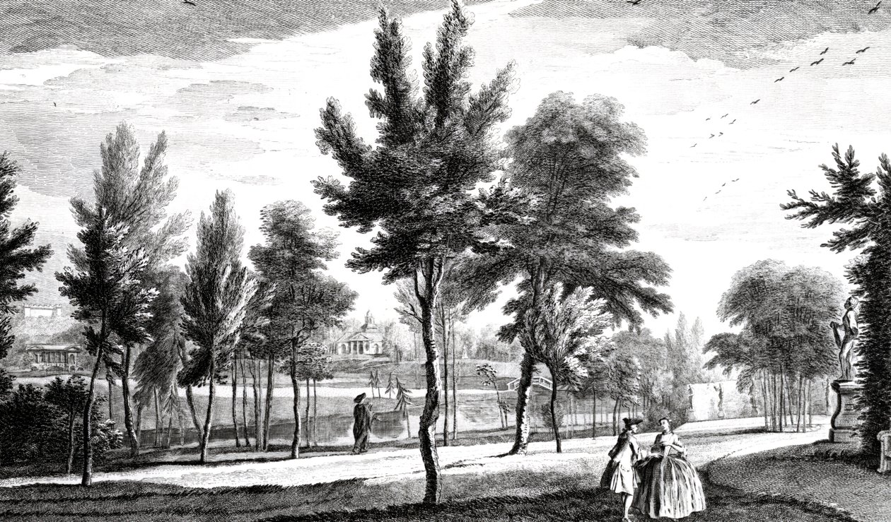 Helicon Baharından Elysian Tarlalarından Bir Görünüm, Stowe House Gardens, George Bickham tarafından oyulmuş, 1753 by Jean Baptiste Claude Chatelain