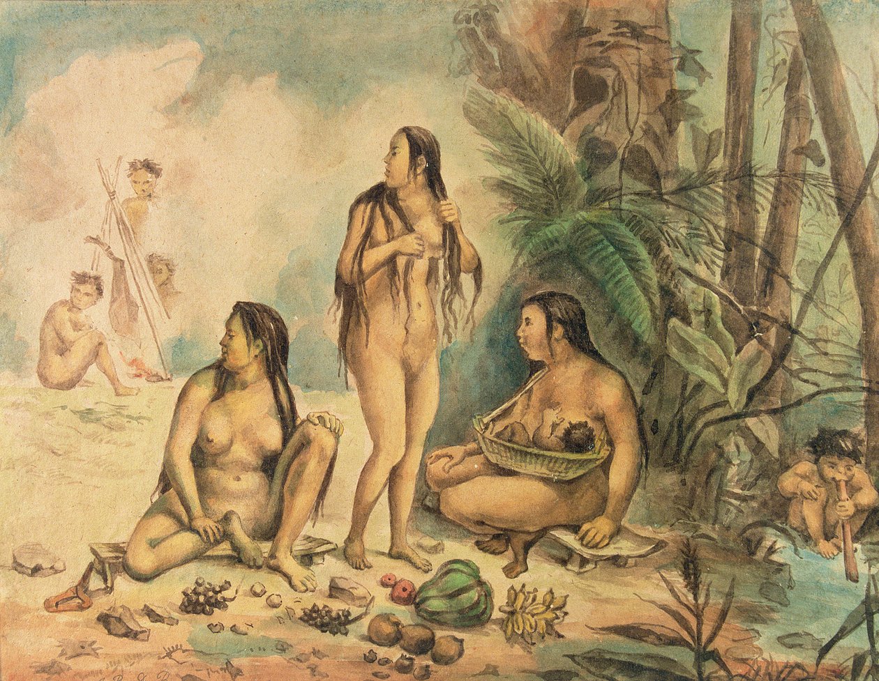 Cantagalo'nun Yerli Nüfusu, c.1826 (kağıt üzerine sulu boya) (ayrıca bkz. 177054) by Jean Baptiste Debret
