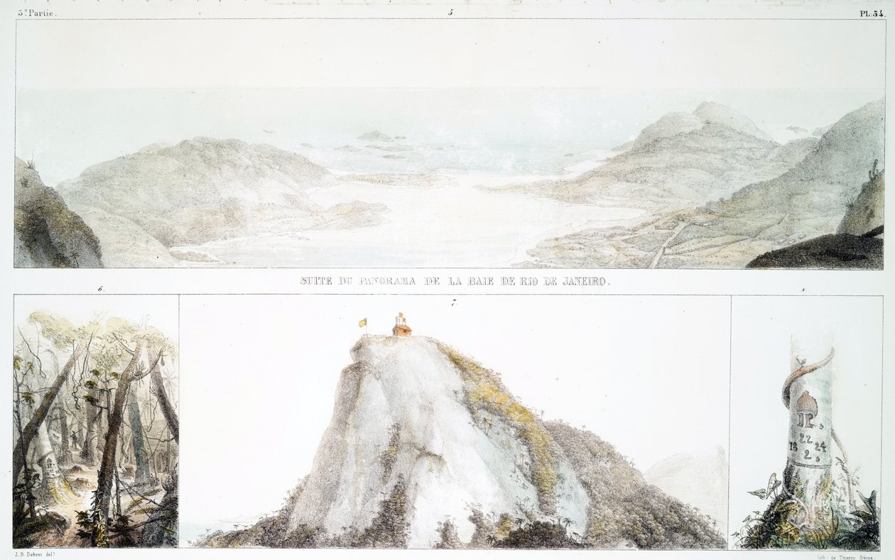 Rio de Janeiro Körfezi Panoraması (el boyaması taş) by Jean Baptiste Debret