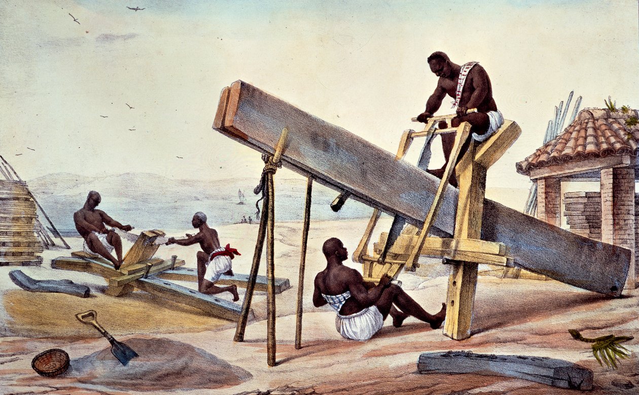 Thierry Freres tarafından oyulmuş 'Brezilya'ya Pitoresk ve Tarihsel Yolculuk'tan Köle Oduncuları, 1835 by Jean Baptiste Debret