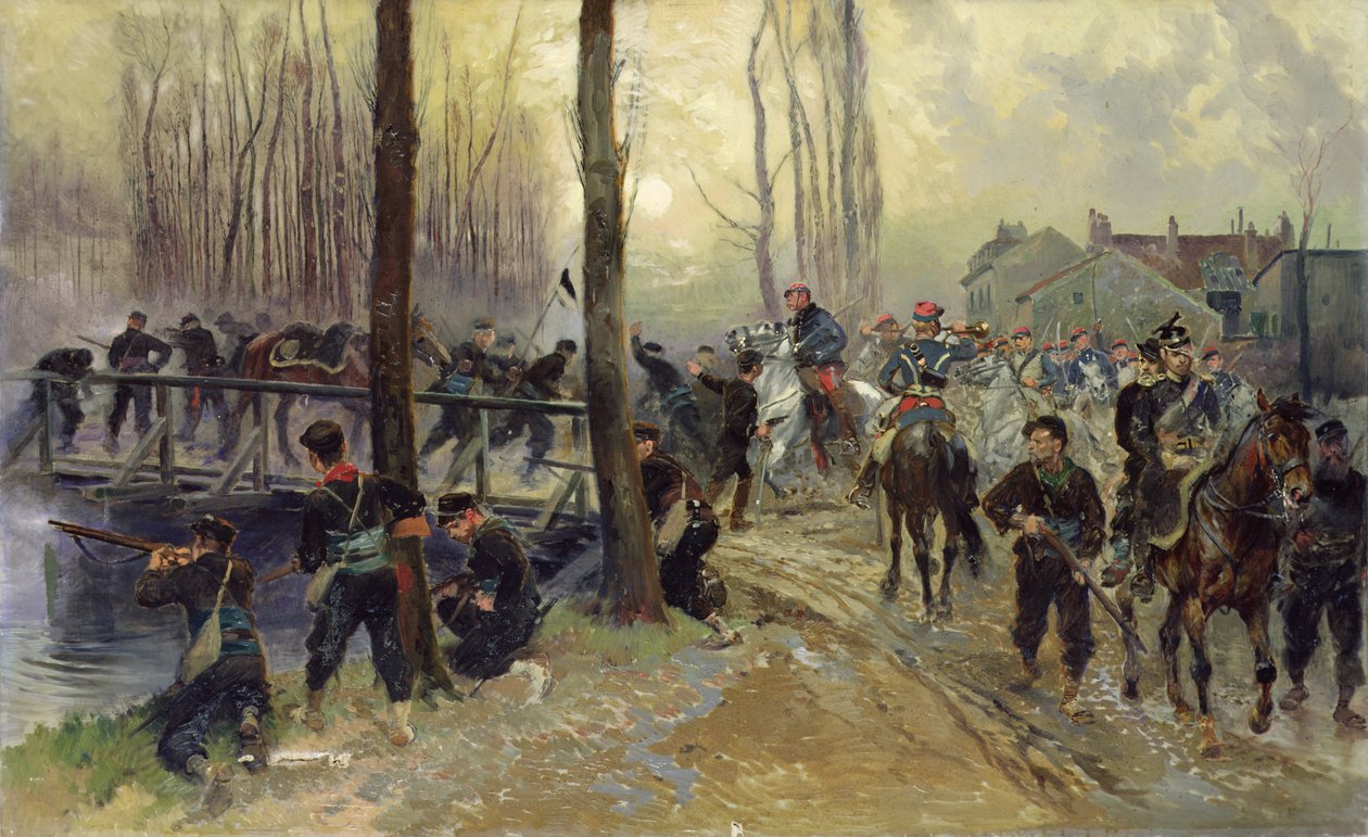 Birlikler Tarafından Savunan Bir Köprü Yakınında Pusu, Sabah Erken, 1870 by Jean Baptiste Edouard Detaille