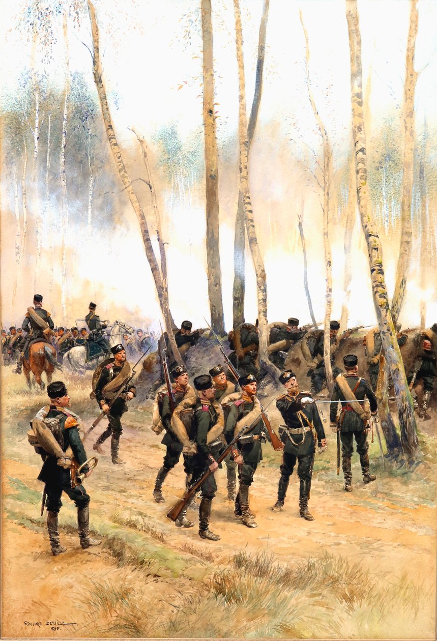 Asker Cephede, 1885 (kağıt üzerinde wc, siyah mürekkep ve gövde rengi) by Jean Baptiste Edouard Detaille