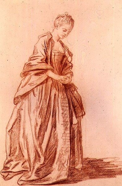 Drapeli kadın figürü (çizim) by Jean Baptiste Greuze