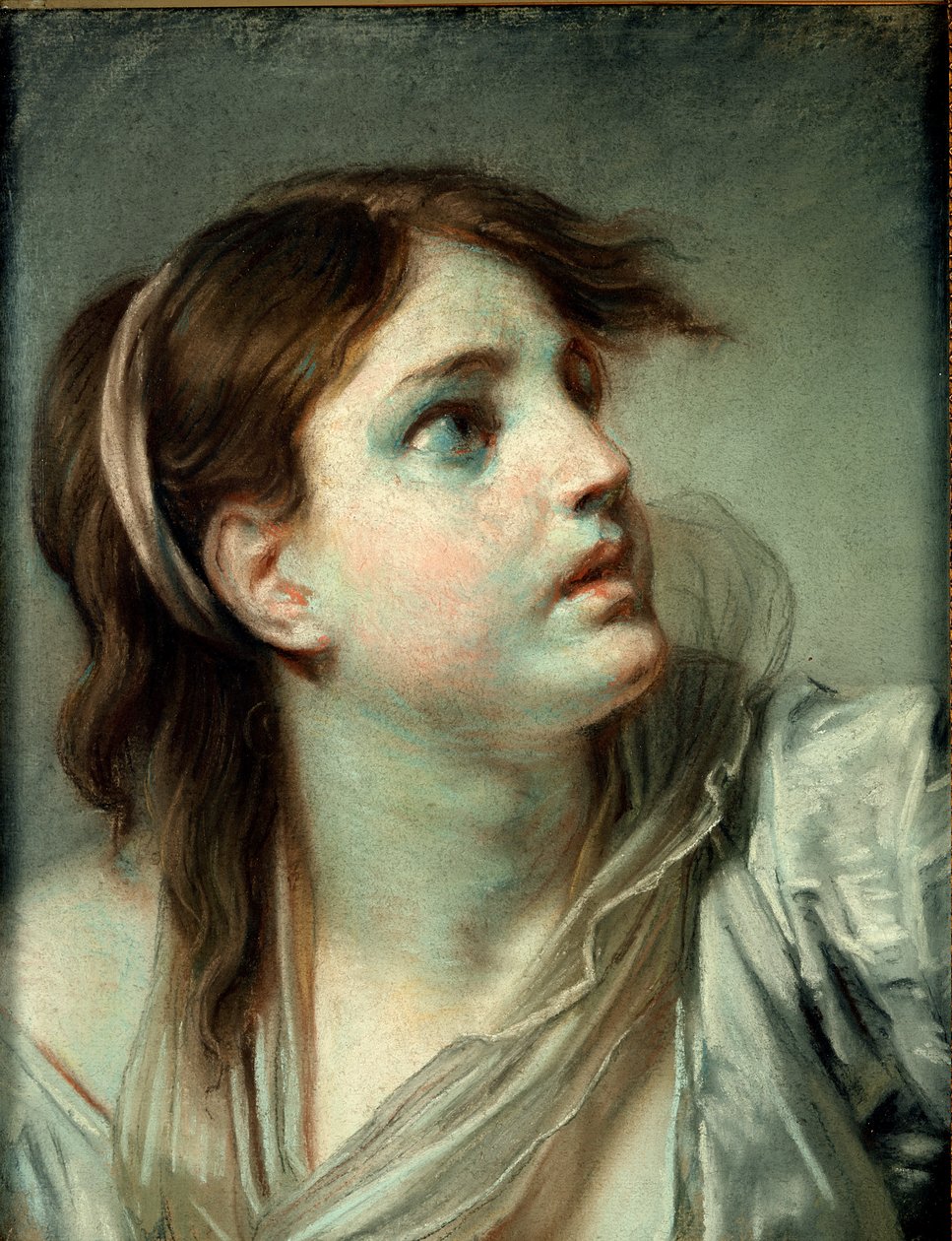 Genç Kızın Başı (kağıt üzerinde pastel) by Jean Baptiste Greuze