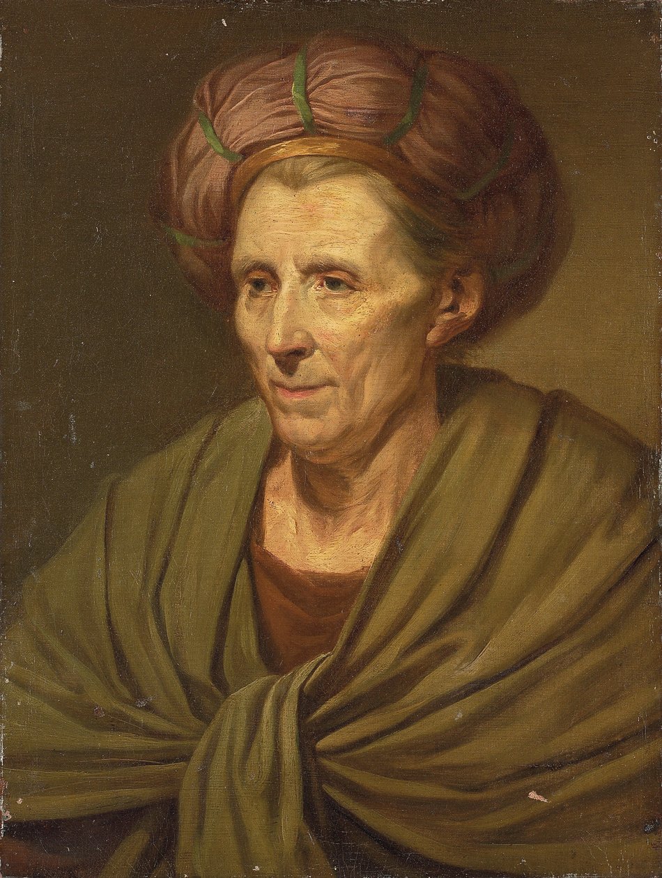 Bir kadının portresi, göğüs hizasında, kahverengi sarıklı ve yeşil şallı by Jean Baptiste Greuze