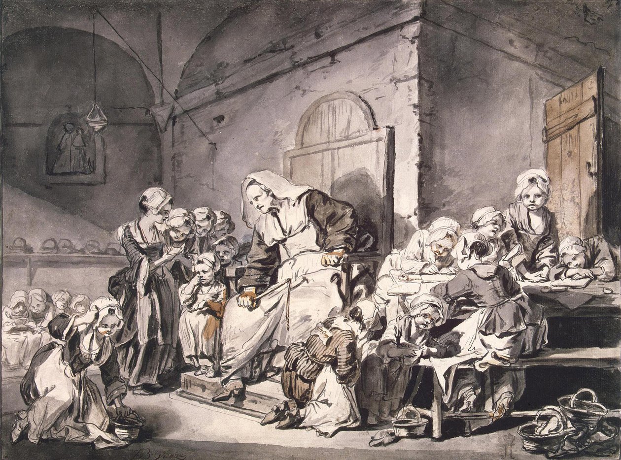 Greuze par okul öğretmeni, Jean-Baptiste (1725-1805). Kalem, fırça, gri ve kahverengi renk, kağıt üzerine sulu boya, boyut : 27,8x33,8, ca 1764-1765, State Hermitage, St. Petersburg by Jean Baptiste Greuze