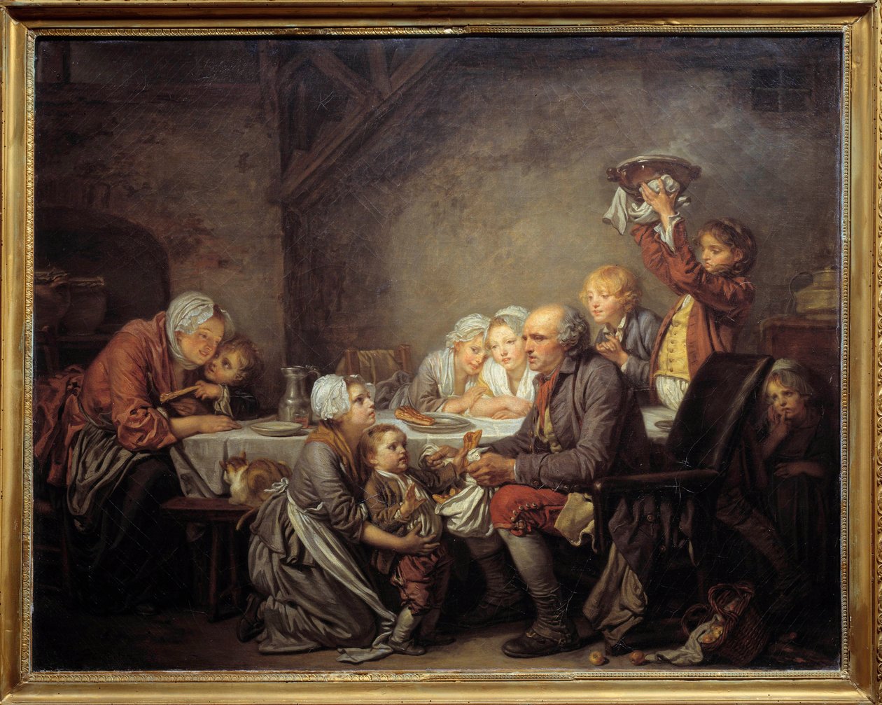 Kralların pastası Epiphany şöleninde pastayı paylaşan bir aile. Jean Baptiste Greuze (1725-1805) 1774 Sun tarafından tablo. 0,72x0,91 m Montpellier müzesi Fabre by Jean Baptiste Greuze